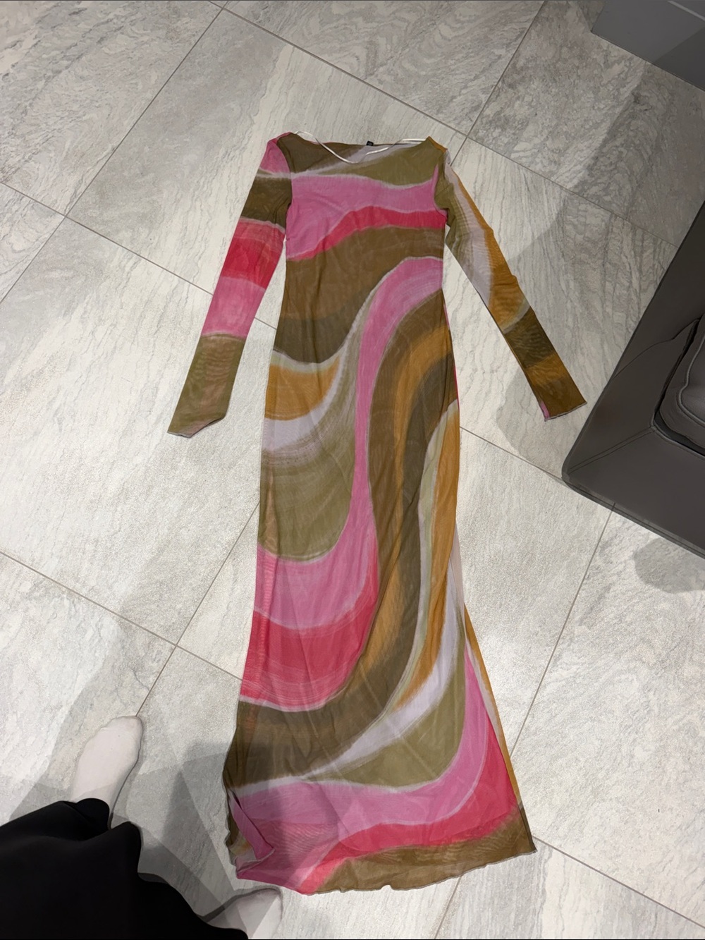 Vero Moda Long Sleeve Swirl Maxi Dress in Pink & Olive